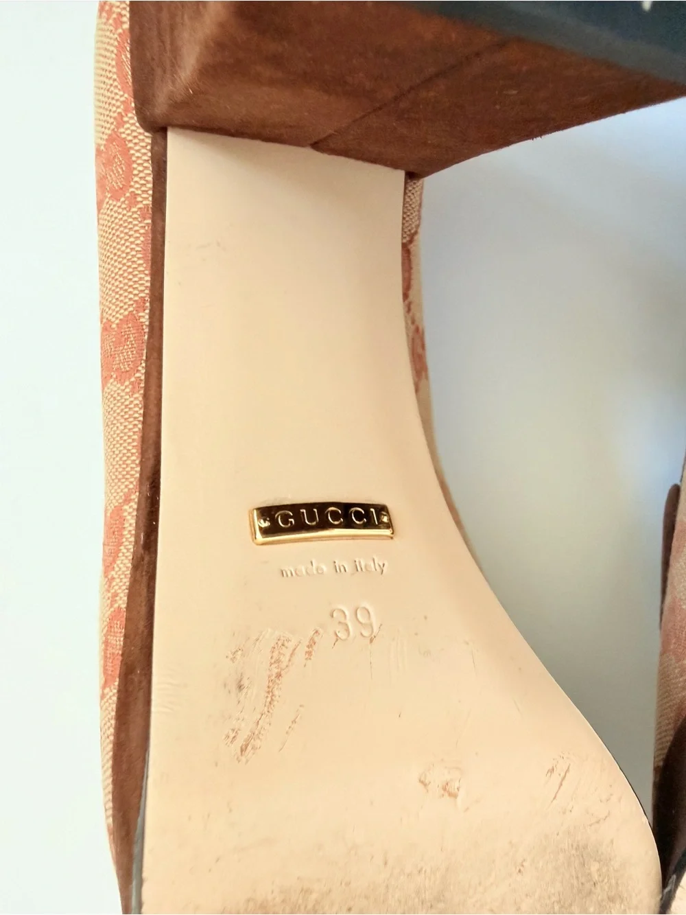 Gucci Horsebit GG Canvas Platform Pumps Monogram Brown Suede Block Heels EU 39 - Picture 9 of 11